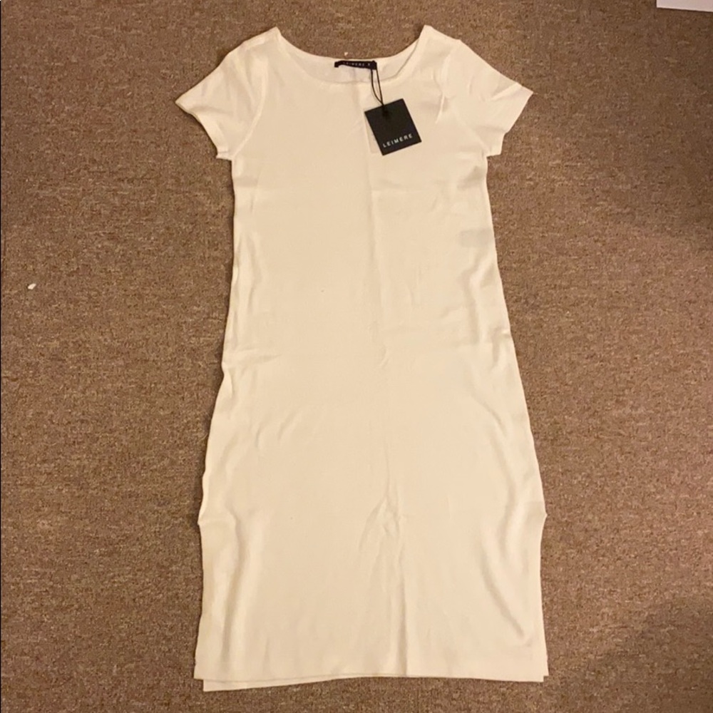 Leimere White Cashmere Side-Slit T-Shirt Dress